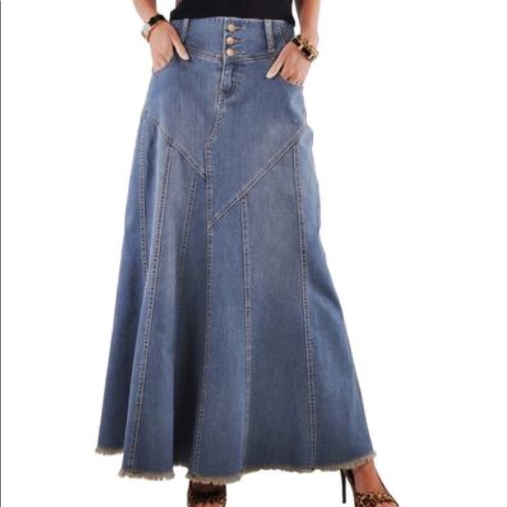 Dark Wash Floor Length Jean Skirt